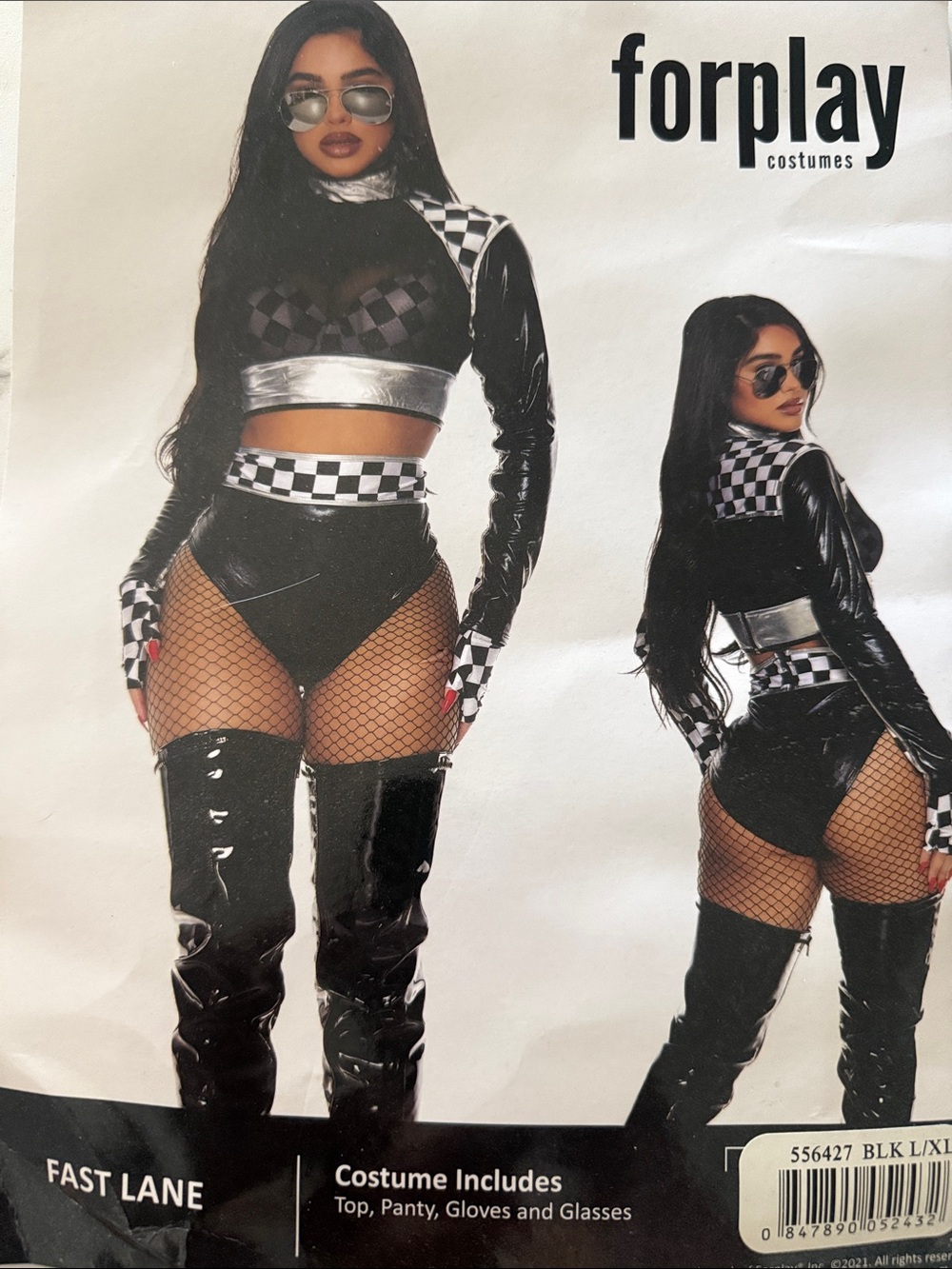 Forplay Fast Lane Black & Silver Checkered Crop Top Set